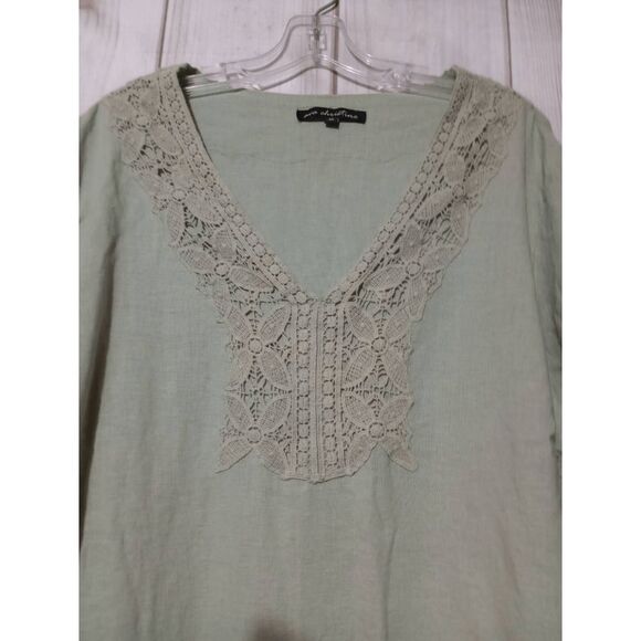 Ava Christine Shirt Ladies 3x Green Linen Blend Long Sleeve V-Neck Light Weight - Picture 3 of 8